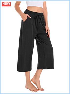 Womens Capri Yoga Pants Wide Leg Gym Shorts Quick Dry Drawstring Loose Workout